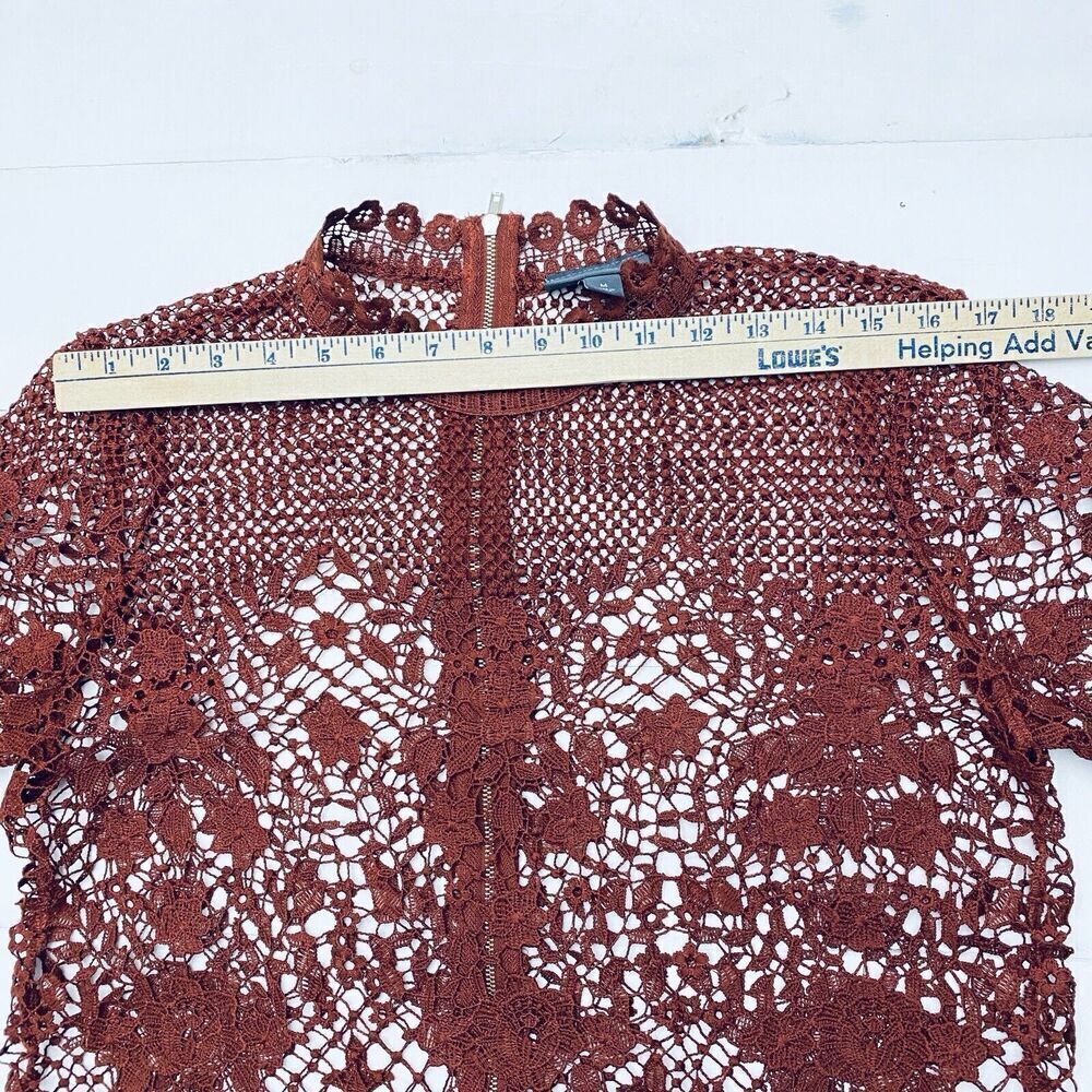 BOLD ELEMENTS LACEY Rust Orange Zipper Overlay Top SIze MEDIUM Bell Sleeve - Picture 10 of 15